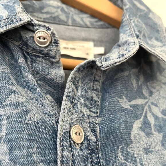 Rag & Bone Floral Cropped Button Up Denim Shirt with Raw Hem Sz Large NWT - Picture 4 of 14